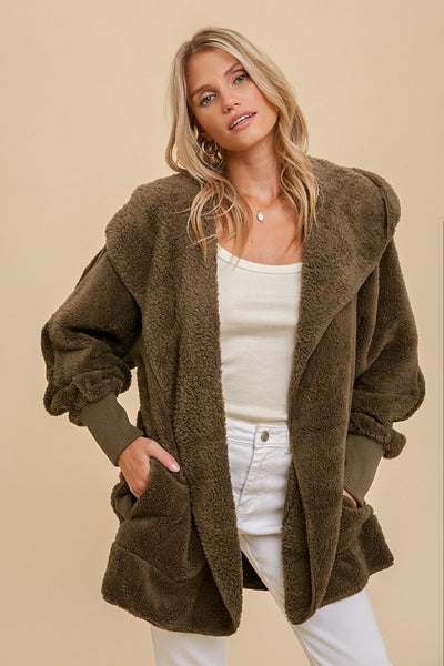 Solid Faux Fur Hooded Jackets