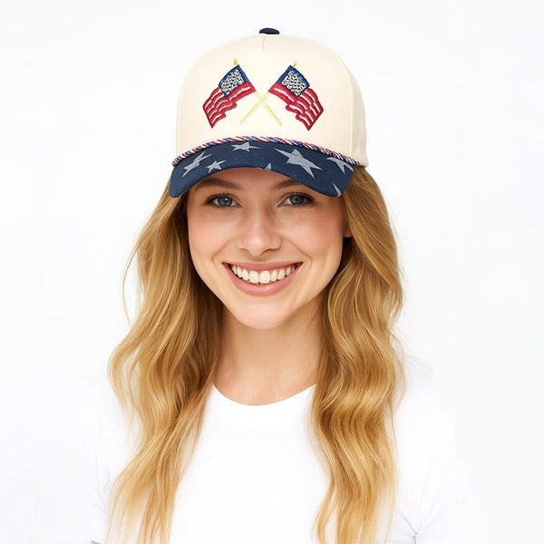 American Flag Star Brim Trucker Hat