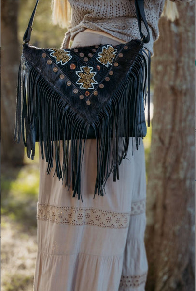 Beaded Fringe Leather Purse