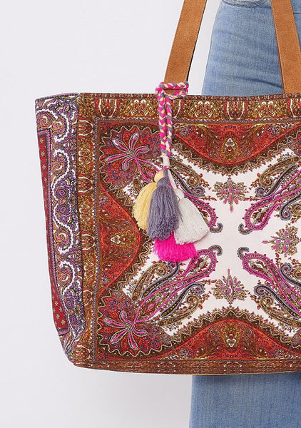 Lovestitch Gypsy Beaded Scarf Print Tote Bag