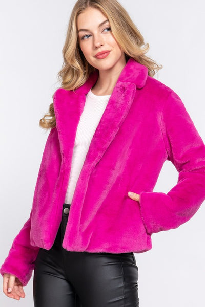 Notched Collar Faux Fur Jacket