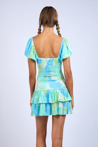 Blue Leaf Layered Mini Dress