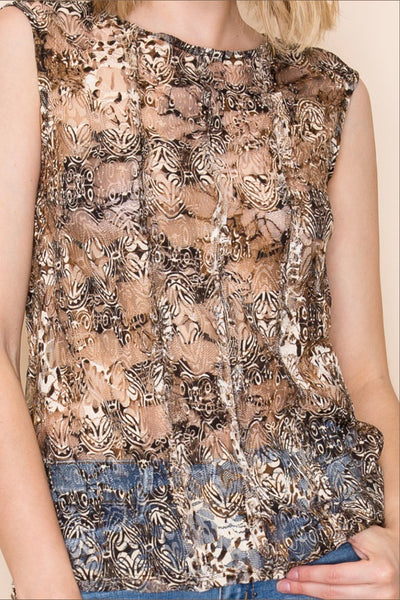 Leopard Geometric Sheer Top