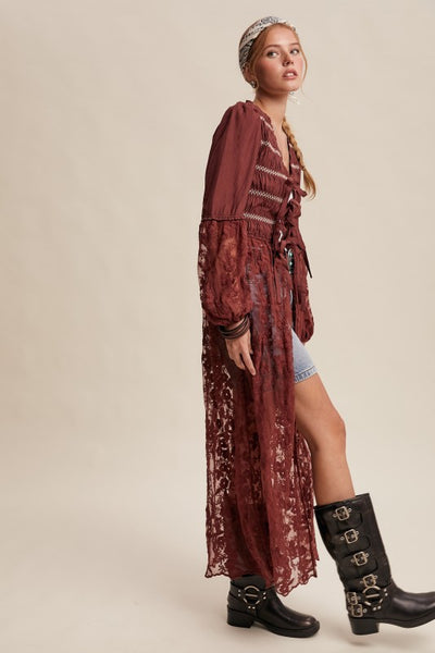 Lace Up Maxi Kimono Top