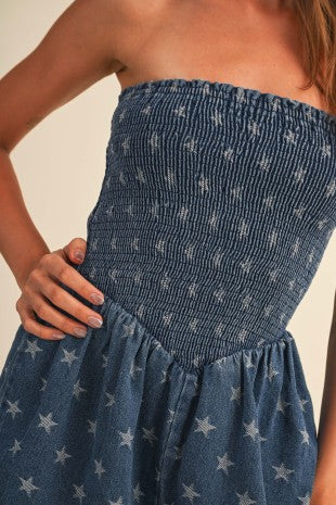 Star Denim Smocked Romper