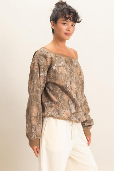 Camouflage Print Off The Shoulder Top