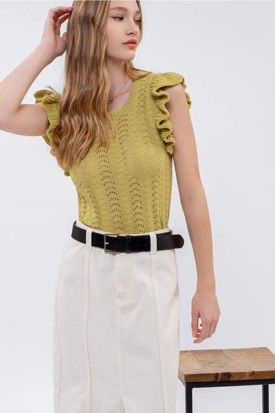 Kiwi Eyelet Back Tie Crochet Knit Top