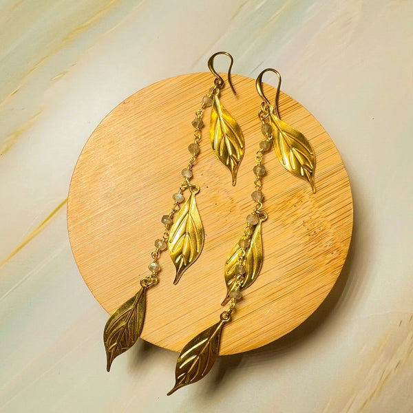 Tea Leaf Tiger Eye Tassel Earring