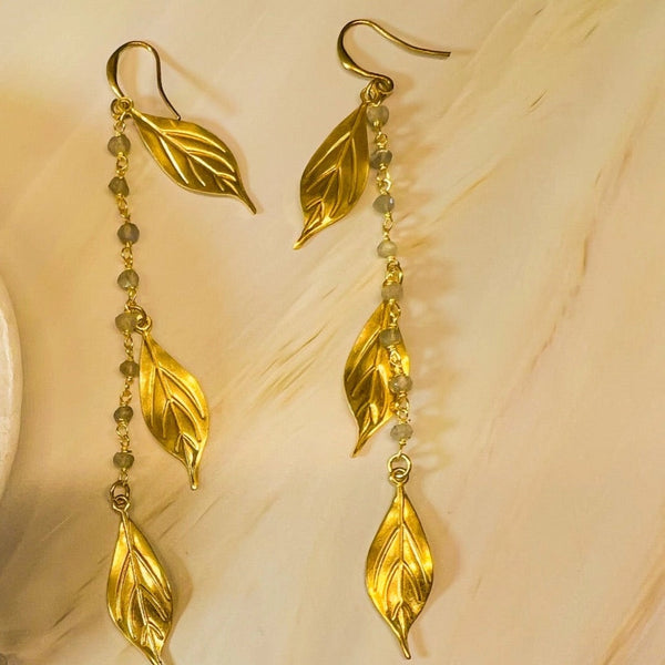 Tea Leaf Tiger Eye Tassel Earring