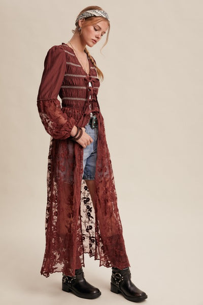 Lace Up Maxi Kimono Top