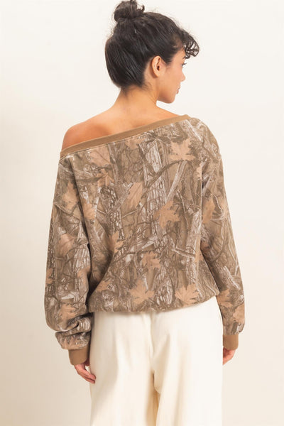 Camouflage Print Off The Shoulder Top