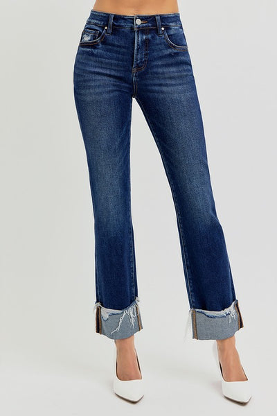 Tummy Control Straight Cuffed Jeans
