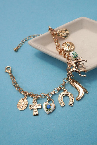 Western Boot or Porcelain Heart Charm Bracelet