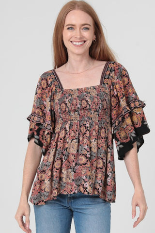 Ruffle Sleeve Boho Top