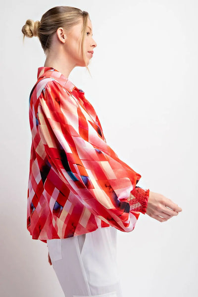 Printed Puff Sleeve Top-Large