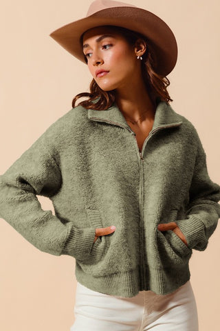 Fluffy Knit Sweater Jacket-XL