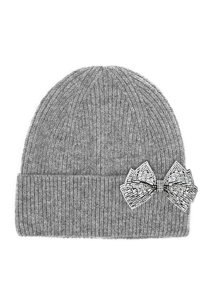 Lucy Rhinestone Bow Cuff Beanie Hat