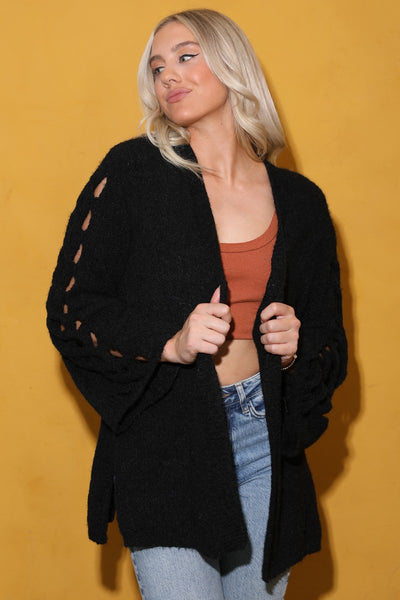 Angie Open Braid Bell Sleeve Cardigan Sweater