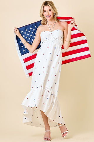 Star Embroidered Halter Dress