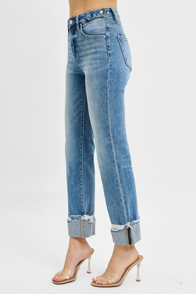 Risen Tummy Control Straight Cuff Jeans