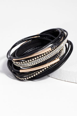 Leather Crystal Wrap Bracelet