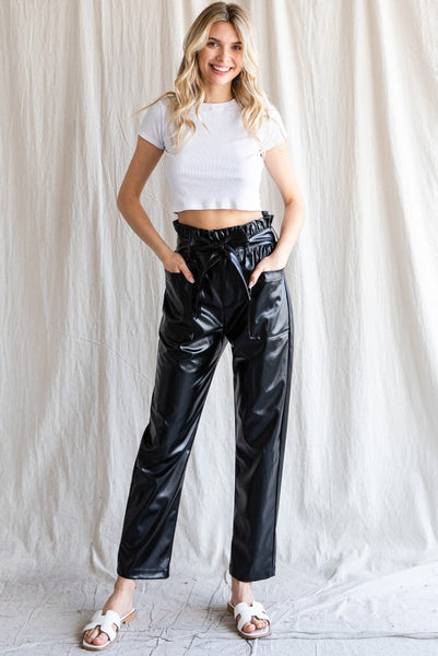 Faux Leather Belted Pants