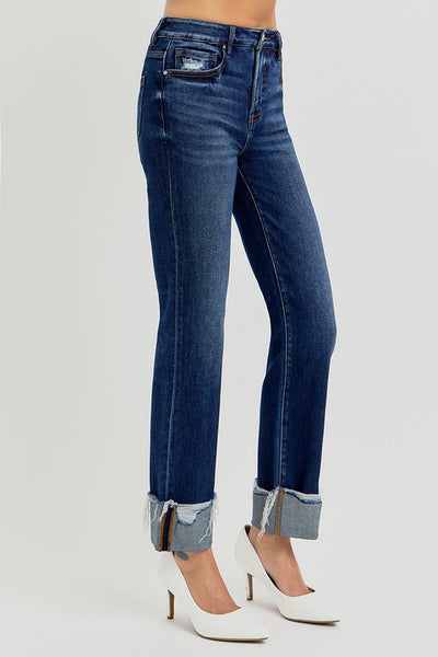 Tummy Control Straight Cuffed Jeans