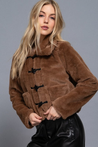 Toggle Button Faux Fur Jacket