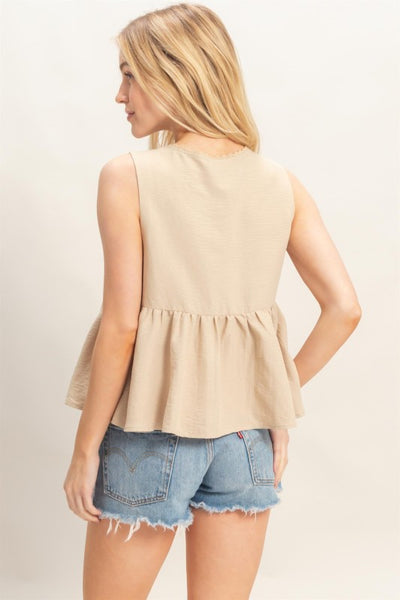Lace Trim Tie Front Top