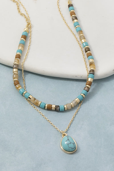 Layered Turquoise Stone Bead Necklace
