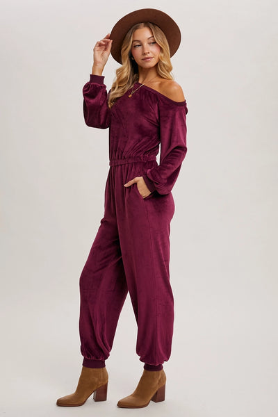 Plum Velvet One Shoulder Jumpsuit