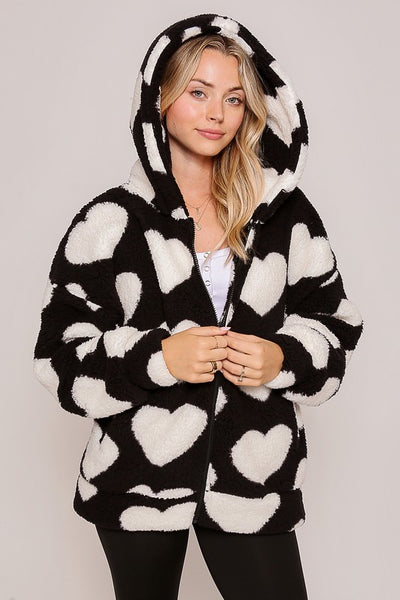 Sherpa Heart Print Jacket