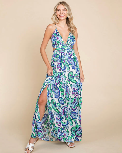 Deep V Neck Boho Maxi Dress