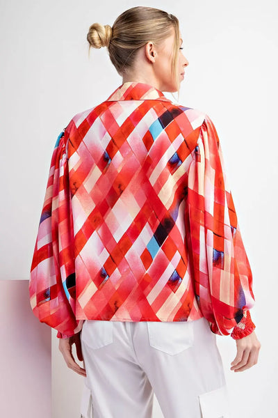 Printed Puff Sleeve Top-Large