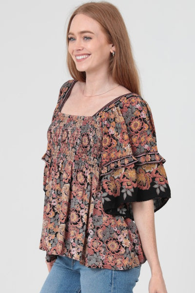 Ruffle Sleeve Boho Top