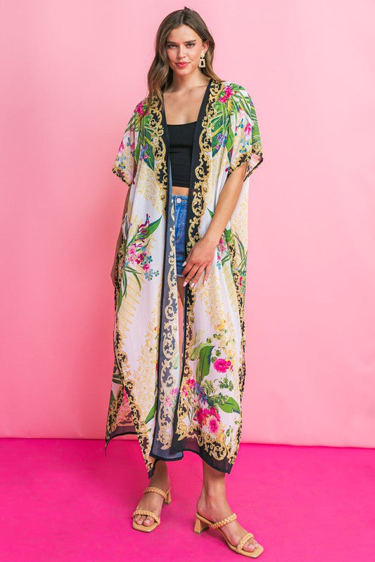 Botanical Floral Maxi Kimono