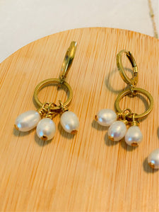 Triple Pearl Circle Earring