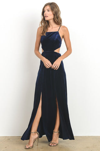 Side Stunner Blue Velvet Dress (Final Sale)